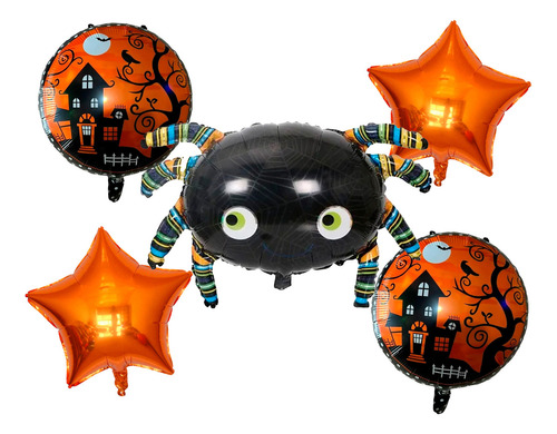 Bouquet Globos Araña Feliz Halloween Insecto Negro Naranja