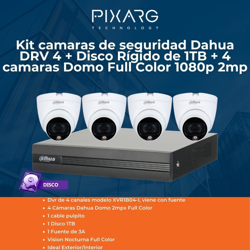 Imagen 2 de 8 de Kit Camaras De Seguridad Dahua Drv 4 + Disco 1tb + 4 Camara