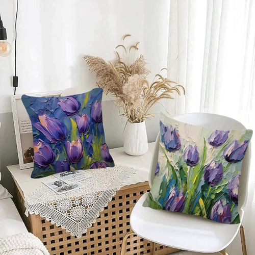 4 Juegos De Fundas De Cojín,estampado De Flores De Tulipanes