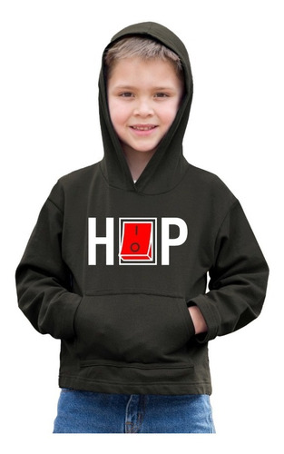 Sudadera Negra Infantil Divertida De Hip Hop Boton Apagado