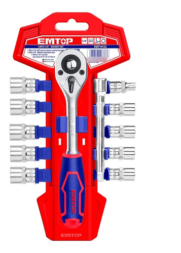 Juego De 12 Piezas De ¼ Con Rachet Cr-v Emtop Eskt14122