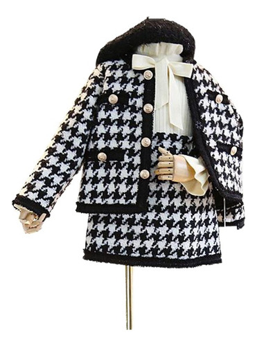 Conjunto De Dos Piezas Con Falda De Abrigo A Cuadros Para Ni