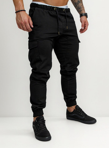 Pantalones Algodón Elástica Hombre Cargo Múltiples Bolsillos