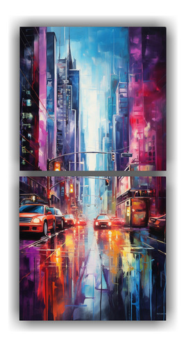 80x40cm Cuadro Abstracto Ciudad Nueva York Colores Vibrantes