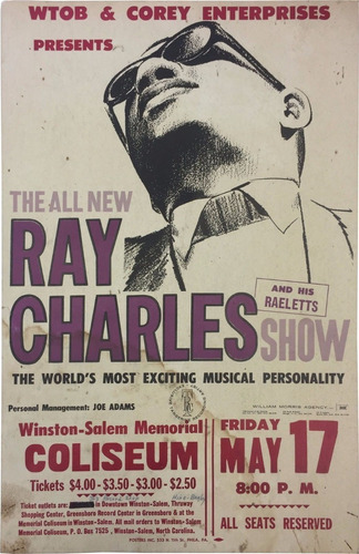 Poster Vintage Ray Charles 1968 -- 30x45cm Plastificado