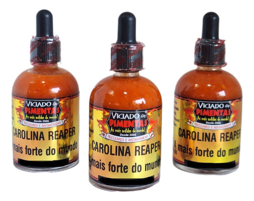 Carolina Reaper Molho De Pimenta kit 3 unidades sem glúten mais ardid