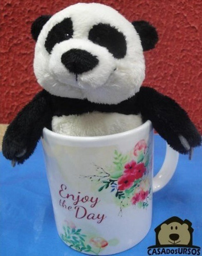 Caneca Porcelana Com Ursinho Panda 15cm Tema Aproveite O Dia