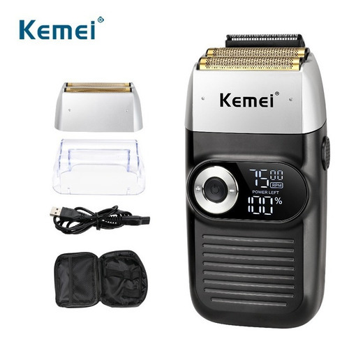 Maquina Kemei Afeitadora Shaver Barba Recargable Doble Banda Color 2026 Negro