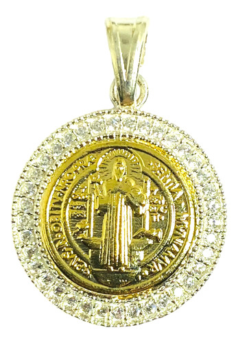 Medalla Plata 925 Oro Amarillo 14k San Benito De Nursia Cruz