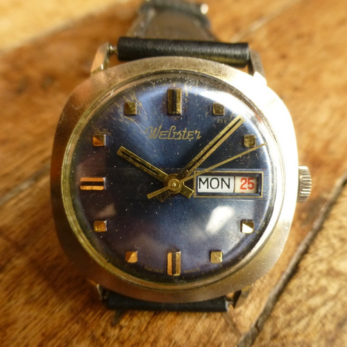 Webster Reloj Suizo Antiguo Cuerda Azul Calendario  26620swt