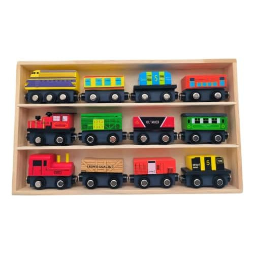 Lil Dreamers Wooden Train Set (12 Pcs) With Box,2 Engin...