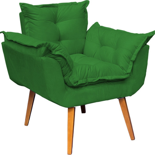 Poltrona Decorativa Amamentação Cadeira Reforçada Opala Bege Cor Verde Desenho do tecido Suede