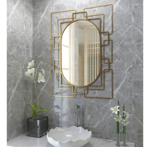 Espejo Metal Dorado Art Deco 26 X 36  Para Sala Estar Baño