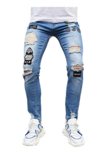 Jeans Bordados Hombre Pantys Elásticos Rotos [u]