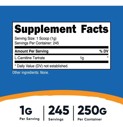 Nutricost L-carnitina Tartrato Polvo (250 Gramos) - 1 Gra