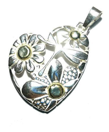 Dije Plata Oro Gigante Corazon Libelula Flores 55mm 14,5gr