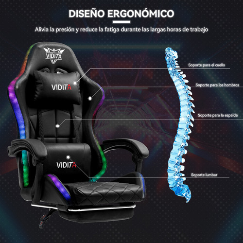 Silla Gamer Rgb Knight800 Reclinable Con Masajeasdor Reposapiés Vidita Silla Gaming PC Videojuego Cuero Sintético Color Negro
