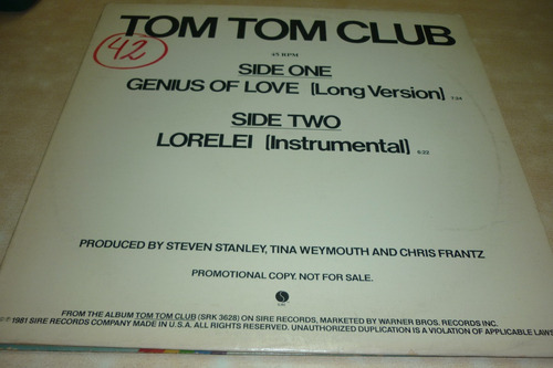 Tomo Tom Club Genius Of Love Vinilo 12' Promo Excele Ggjjzz