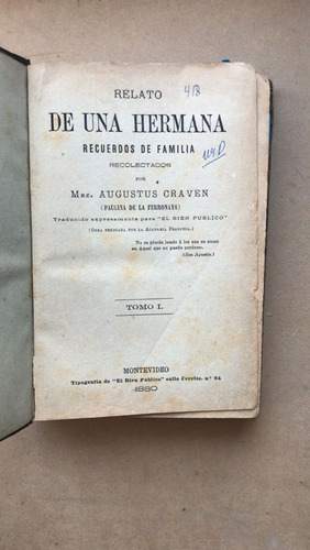 Relato De Una Hermana, Recuerdos De Familia- Augustus Craven