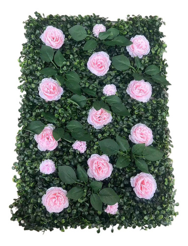 Panel De Pared De Césped Artificial Con Flores Panel Rosa