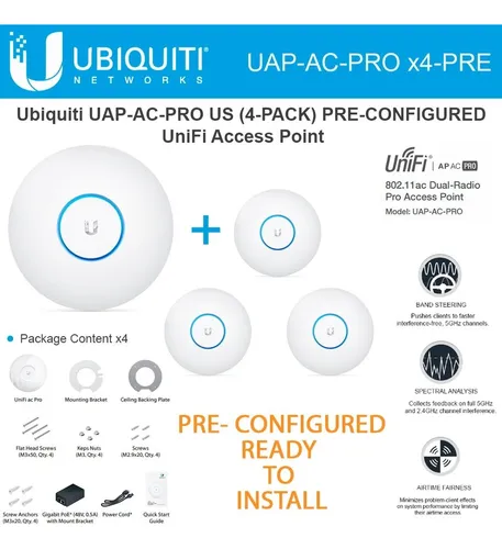 4x Unifi Access Point Ubiquiti Uap-ac-pro Poe +200 Usuarios