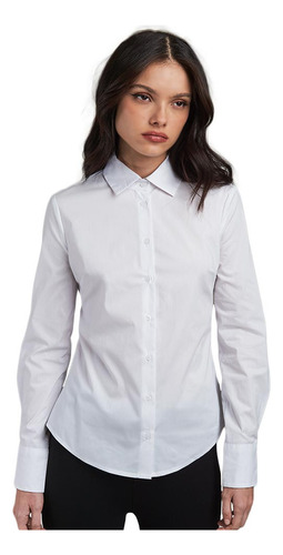 Blusa Lisa Manga Larga Blanco Mujer Casual Oficina Botónes