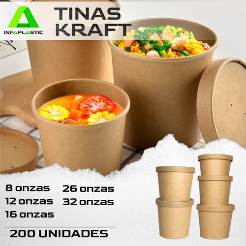 Envases Contenedor Tina Kraft Con Tapas Incluída 