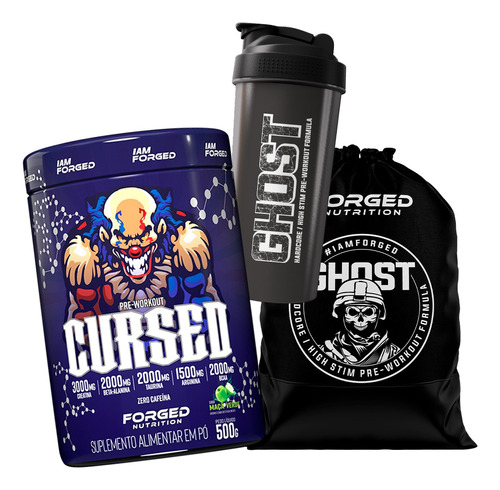 Pré Treino Cursed Zero Cafeína 500g + Coq + Sacochila Forged