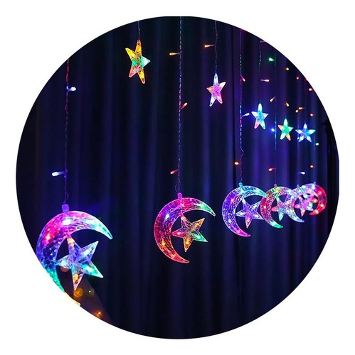 Guirnalda Cascada Estrella Luna Multicolor 138 Led 3mts