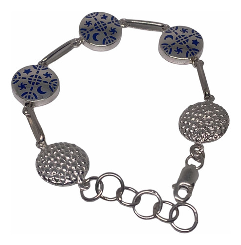 Pulsera Kultrun Plata Ley 950 Con Esmalte