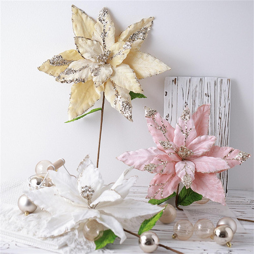 Flor Artificial De Navidad Con Purpurina De Seda, Bricolaje,