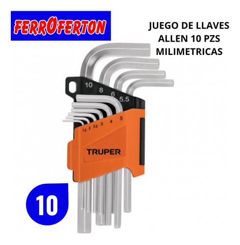 Juego De Llaves Allen Milimetricas 10 Pzs Truper