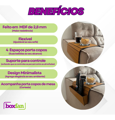Porta Copos E Controles Remotos Combo Mdf Caramelo Esteiras Lisa