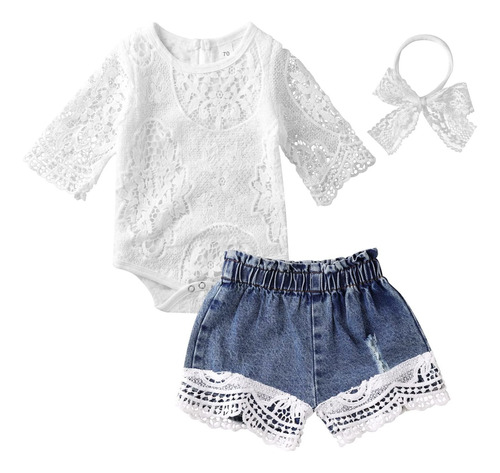 Odimame Conjunto De Ropa Para Bebé Niña Con Encaje Blanco.