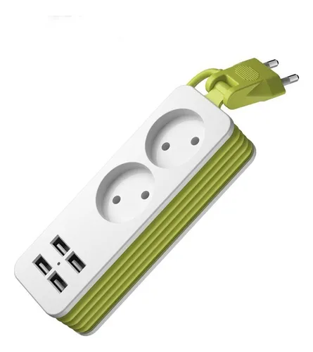 Regleta De Alimentación De 2 Salidas, 4 Usb, 1/2 Enchufe Eur