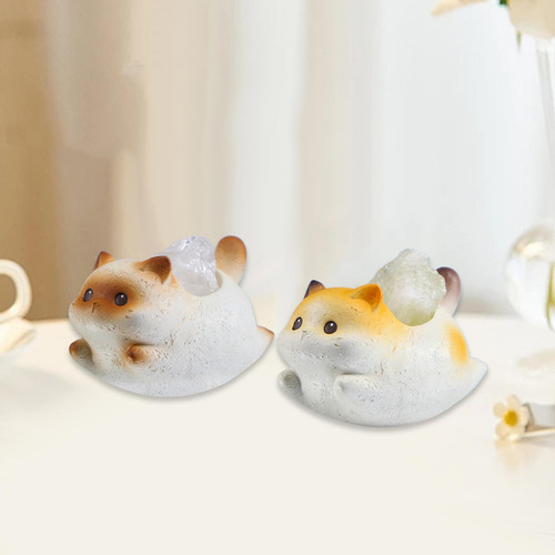 2 Minifiguras De Gato, Estatua De Gato Marrón Y Amarillo
