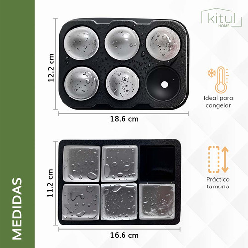 Kit 2 Moldes Refrigerador Hielo Forma Esfera/cubo Grande Color Negro