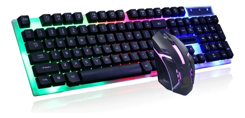 Kit de teclado y ratón Yelandar Gamer con LED en portugués, color negro, teclado blanco