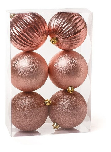 Kit Bolas Texturizadas Ondas Rose Gold 8cm - 06 Un - Cromus