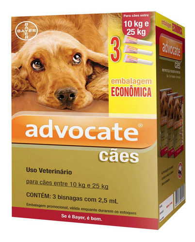 Anti Pulgas Bayer Advocate Cães De 10-25kg 3 Bisnagas 2,5ml