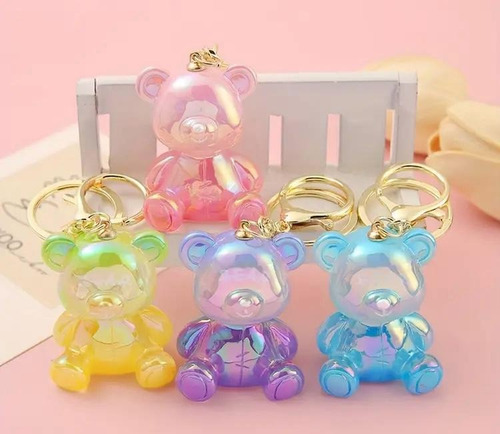 Llavero Oso De Resina Regalo Mujer Accesorio Bolsa Tornasol
