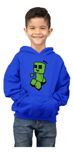 Poleron De Niño Con Capucha Creeper Feliz Minecraft