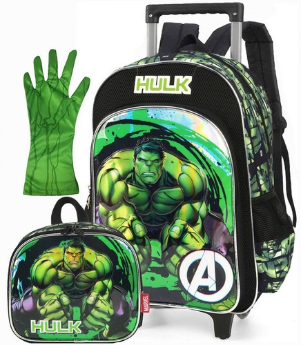 Kit Mochila Infantil Rodinhas Hulk Lancheira Térmica L Cor Verde