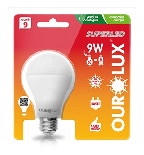 Kit 15x Lampada Super Led Ourolux 9w 3000k Branco Quente