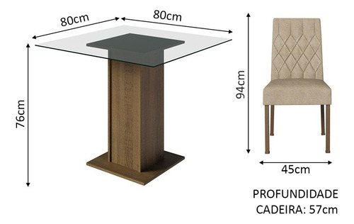 Sala De Jantar Mesa Tampo Vidro 4 Cadeiras Noemi Madesa Ri Cor Rustic/Imperial Desenho do tecido das cadeiras Liso