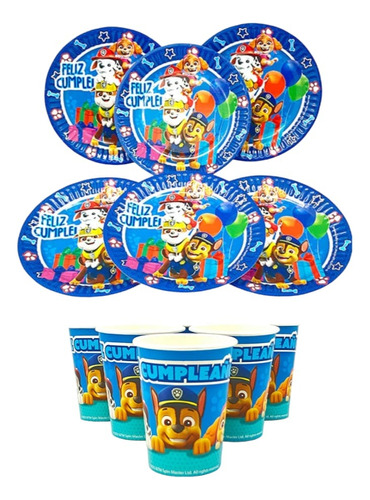 Vasos Y Platos De Cartón Paw Patrol 12 Unidades 