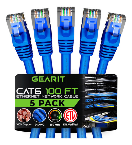 Gearit Cable Ethernet Cat 6 De 100 Pies (paquete De 5) - Cab