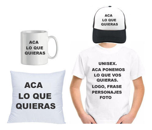 Combo Remera+gorra+taza+almohada Cumpleañospersonalizadas 