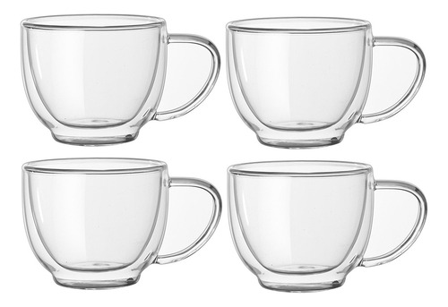 4 Tazas De Café De Cristal De Doble Pared Con Aislamiento Ym