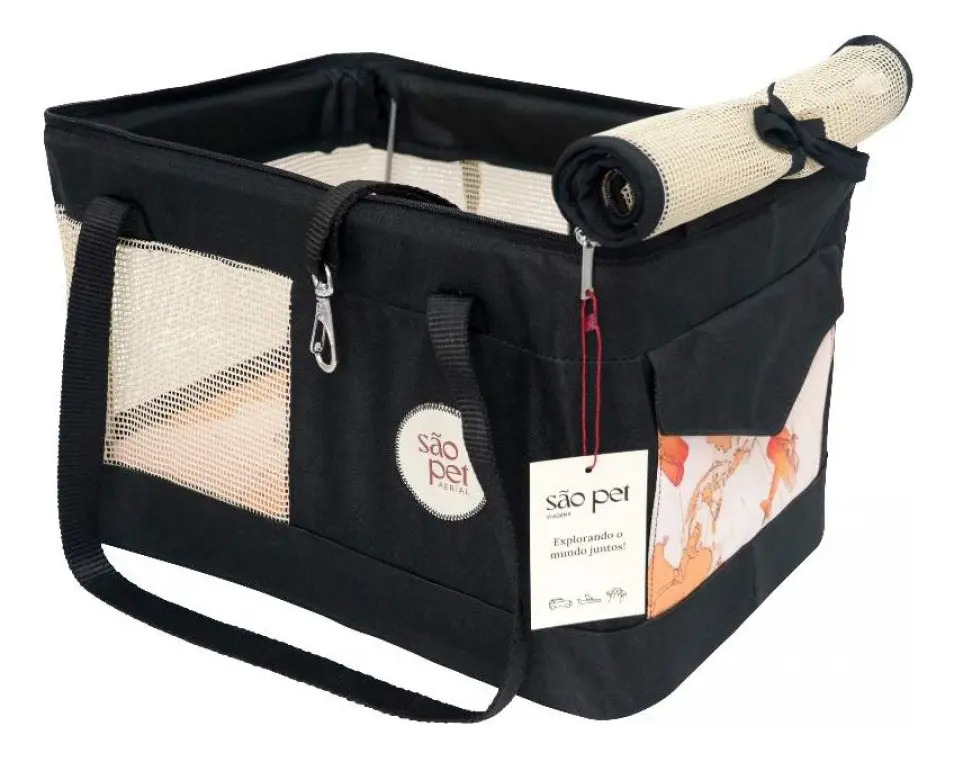 Bolsa Transporte Viagem São Pet Azul Cor Preta 43x31,5x20 Cm